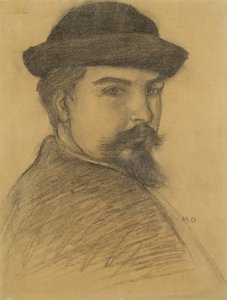 Portrait of the artist in a black hat (charcoal on paper)